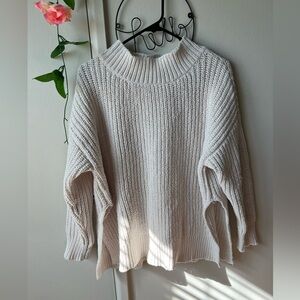 Aerie Cream Ribbed Crew Neck Sweater